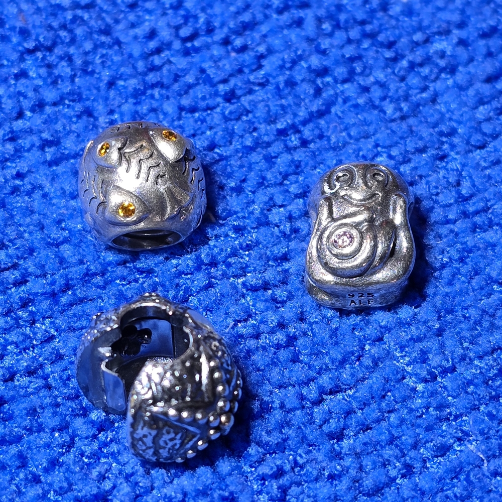 Pandora Silver Charms with Yellow and Pink Stones